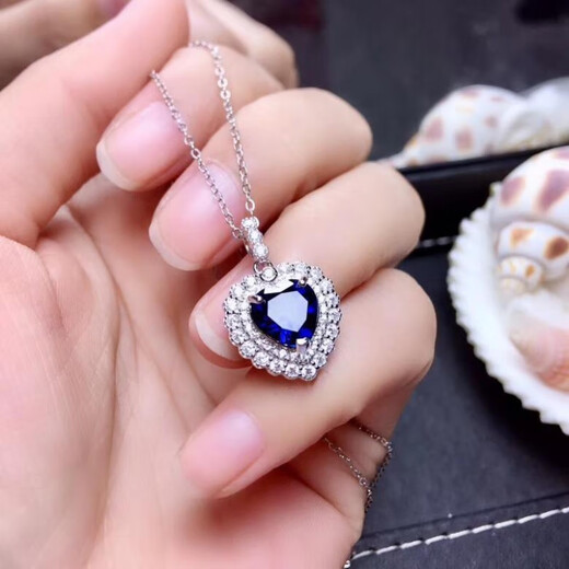 Anillo de zafiro de corte fino extraordinario para mujeres plateado esterlina plateado 24 corazón anillo de diamante de diamante colgante azul colgante móvil 8x8mm libre de cadena