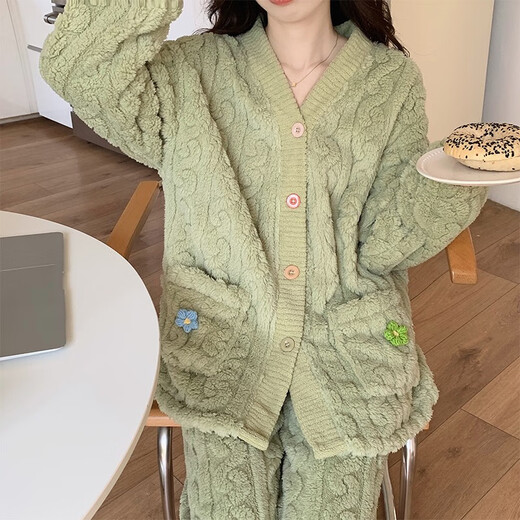 JaetinWsinn珊瑚绒睡衣女冬季长袖2024年新款法兰绒加厚保暖春秋天家居服套装 677#杏色 XL 120-135斤