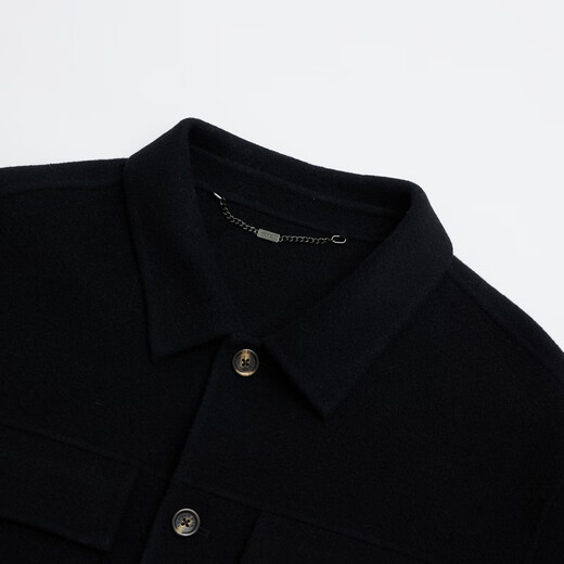 Scofield [wool] Men's 24-year winter new lapel neat and simple short wool jacket Black L (175)