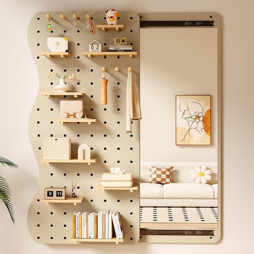 
Shantoulin Village PY hole board wall with mirror solid wood entrance door rack dressing mirror integrated entrance door clothes shipping whole package delivery-wood grain color 12035