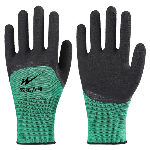 Doppelstern Bate Klebstoff Eintauchte Arbeitenschutzhandschuhe geschliffene latex strukturierte Anti-Rutsch-Atmungsbauen-Schutzhandschuhe 12 Paare