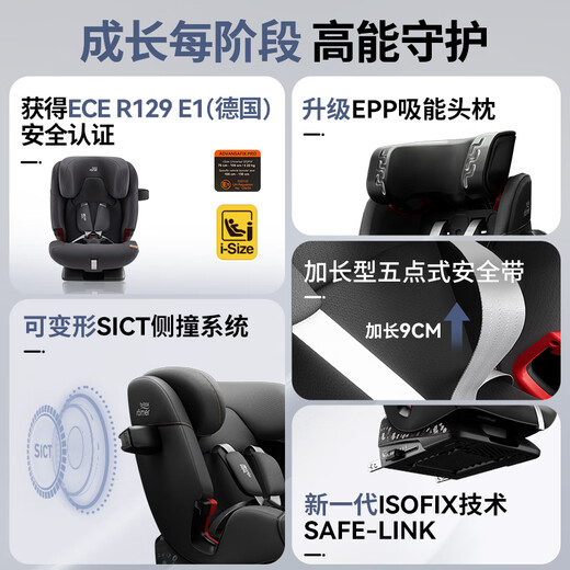 宝得适（BRITAX）儿童安全座椅9个月-12岁isofix接口 百变骑士pro极致灰