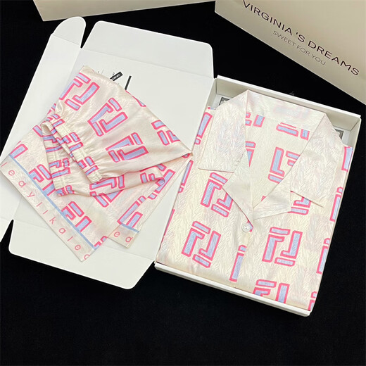 
Yipaila summer pajamas for women ice silk cute printed shorts shorts casual cardigan for best friend to wear home clothes suit YFY-9902# pink letter M [recommended 80-100Jin [Jin equals 0.5 kg]]