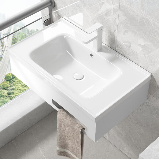 Kevington net formula white wall-mounted stainless steel bracket basin ceramic washbasin small apartment bathroom household wall-mounted wash 43x35 single basin (with drainer)