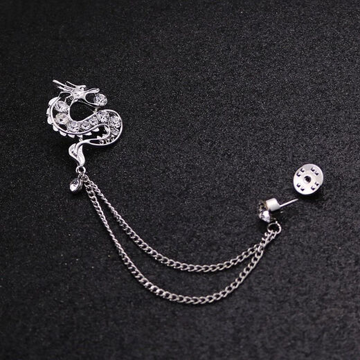 Nianfu Chinese style fashionable men's suit brooch set with diamonds Chinese dragon chain tassel collar pin dress accessories for wife gold