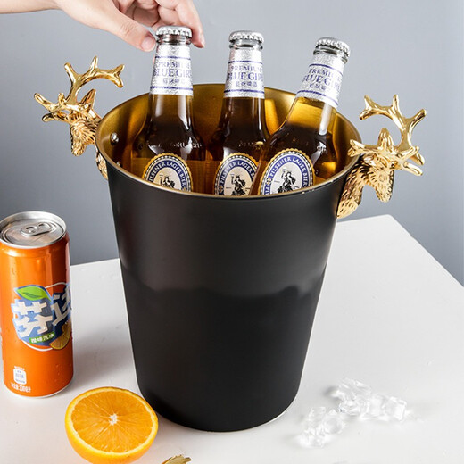 VINOS creative stainless steel ice bucket household small ice bucket champagne bucket bar KTV commercial large ice bucket gift deer head black 5L + ice clip