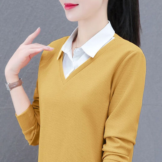 ZHIDOUDOU casual vacation two-piece hooded pullover top women fake two-piece shirt women 2024 spring and autumn new fashion lapel trend ws5009 brown color - spring and autumn style 10XL m 100Jin [Jin equals 0.5 kg]