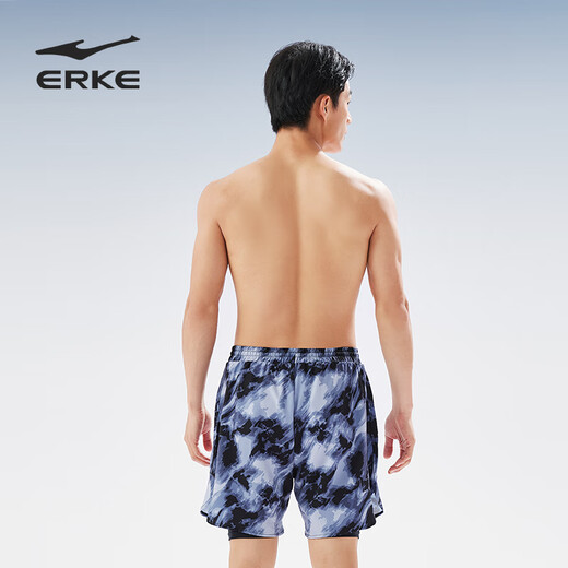 Hongxing Erke (ERKE) swimming trunks men's double-layer anti-embarrassment knee-length pants large size loose beach pants hot spring quick-drying swimsuit