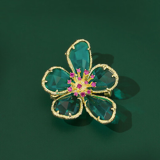Sili European and American crystal flower brooch women's new exquisite corsage coat pin accessories gold green crystal flower