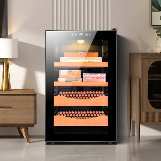 Fuke 65C cigar cabinet constant temperature moisturizing electronic smart small household cedar wood alcohol-growing naked cigar cabinet red wine cabinet tea cabinet multi-purpose silent energy-saving merbau wood cigar cabinet cedar wood black ordinary moisturizing model