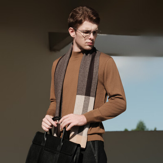 Rimula Men's 100% Wool Business Casual Soft and Comfortable Solid Color Round Neck Men's Wool Sweater Men's Autumn and Winter | NYYE3530 Tortoiseshell Color XL