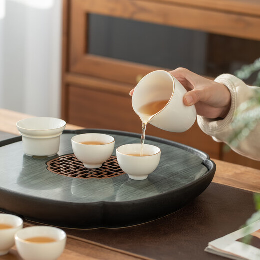 Tao Shangyin ceramic natural stone tea table storage and drainage dual-purpose modern simple home office small tea tray Kung Fu tea set lotus wood grain stone book window red