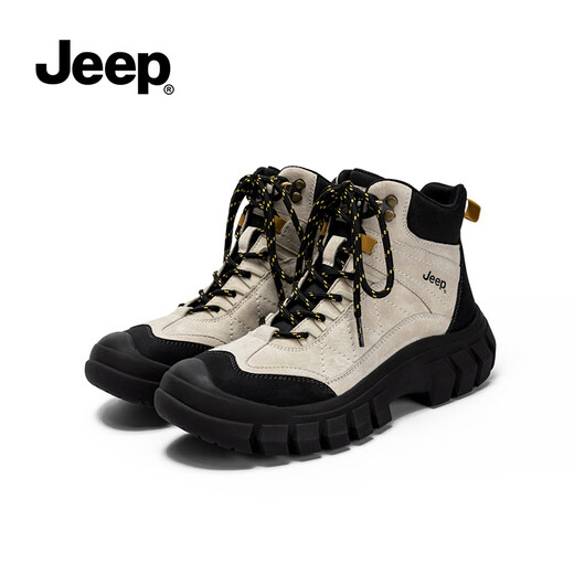 Jeep马丁靴女2025新款春秋户外徒步登山鞋增高工装靴英伦风短靴雪地靴 黑灰色 脚感舒适 36 标准皮鞋码