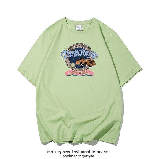 Motaring Trend Brand Retro Street Hong Kong Style T-Shirt Herren kurzärmelig Sommer Neue lose und vielseitige Ins reine Baumwolle halbärmelte Basishemd Schwarz T 3893 XL