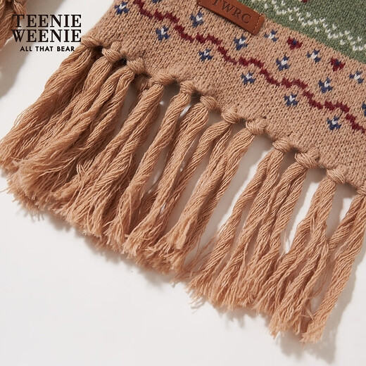 Teenie Weenie Bear Women's Simple Letter Scarf Women's Autumn and Winter Retro Contrast Color Fashion Tassel Scarf Khaki FRE