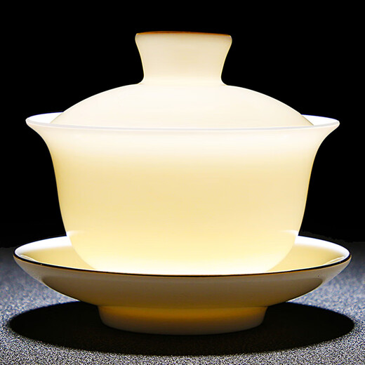 Jingdezhen mutton-fat jade white porcelain Kung Fu tea set for home living room simple modern office Dehua white porcelain tea cup 14-head mutton-fat jade Xishi teapot set (cup with words