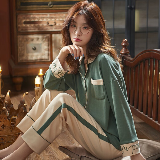 Manzhiban pajamas for women spring and autumn pure cotton long-sleeved can be worn outside women's pure home clothes students cotton confinement clothes autumn and winter new set M6167 female L (100-120 Jin Jin equals 0.5 kg)