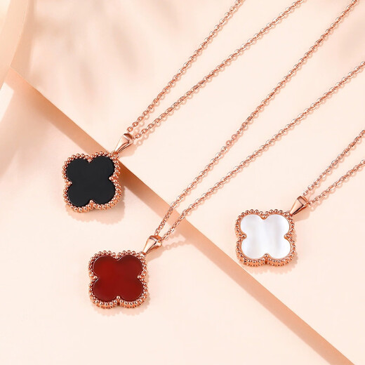 18K gold four-leaf clover pendant color gold rose gold gold pendant necklace set chain au750 girl gift for girlfriend 18K gold rose gold (single pendant) 20mm red agate