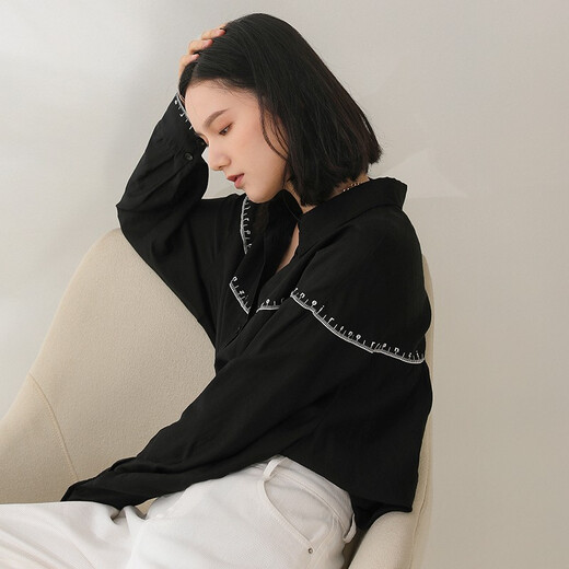 YIFINI chemise Tencel ample mince sexy chemise noire et blanche pour femme haut à manches longues printemps nouveau 2107C902 noir 0L