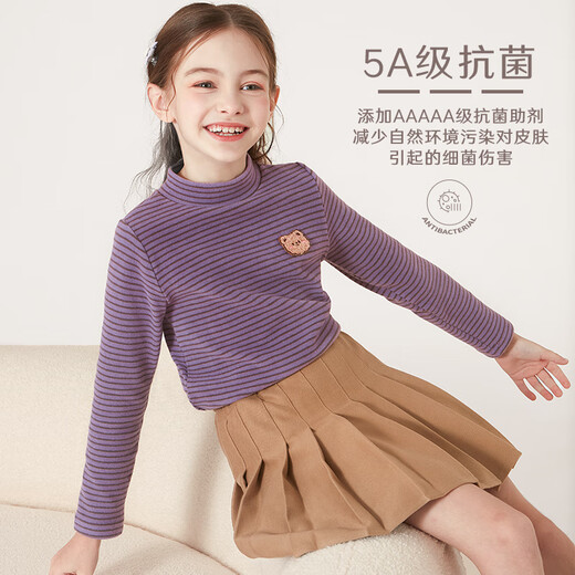 Domyowu girls long-sleeved T-shirt spring and autumn children's cotton bottoming shirt medium and large children's half turtleneck top 81773 rice coffee color 160
