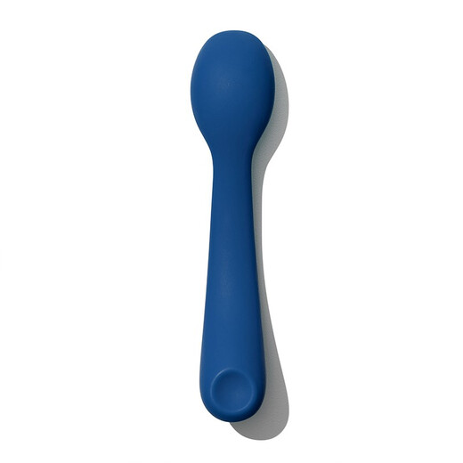 OXO Silicone Spoon Children's Eating Baby Learning to Eat Training Spoon Complementary Food Short Handle Small Soft Spoon Tableware Two Pack Navy Blue
