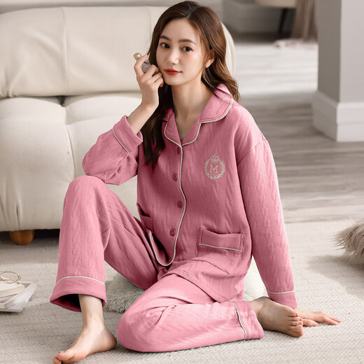 Aus dem Herzen der Frauen Pyjamas Herbst und Winter Pure Cotton Dicked Air Cotton Zwischenschicht warme Baumwollpyjamas Frauen Winter Home Clothing Set Z9902 M Frauen [Größe 150-160 Gewicht 80-100jin [Jin gleich 0,5 kg]]]