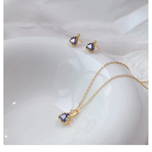 Dunzhu guaranteed price tanzanite 18K gold necklace light luxury amethyst pendant 925 clavicle chain female personality fashion simple tanzanite necklace