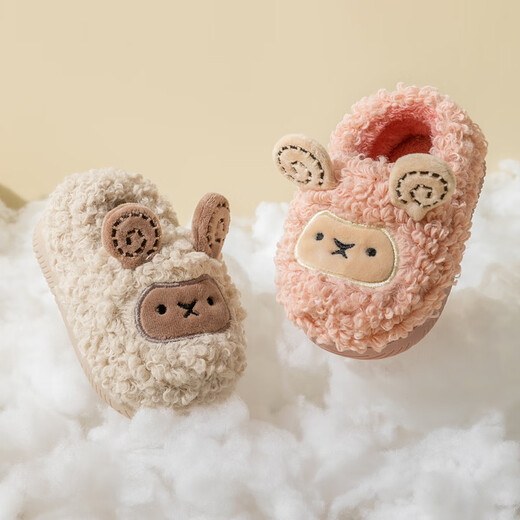 JOYNCLEON Children's Cotton Slippers Girls Autumn and Winter 2025 New Bag Heel Boys Warm Girls Baby Plus Velvet Cotton Shoes Off-White 15.5 cm Inner Length