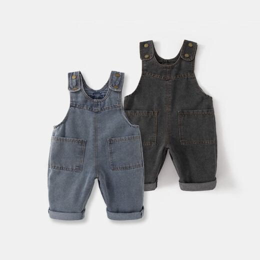 TONGXIAOSHENG infant pants Korean style spring and autumn new girls overalls retro denim baby cute big PP jumpsuit blue 80