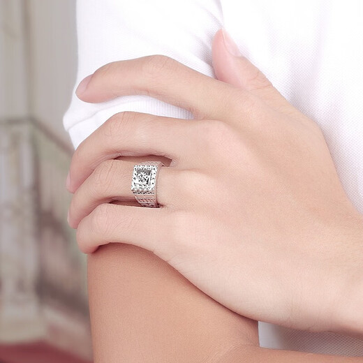 Xifuzan Jewelry PT950 platinum square imitation diamond ring, fashionable and elegant for men and women, adjustable mouth, 9.36 grams