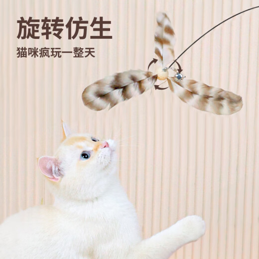 CLCEY cat toy self-pleasure and boredom cat stick log cat toy long pole steel wire feather with bell pet toy log handle white feather