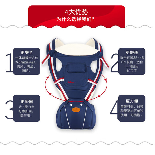 Jiabeixing baby four-season baby strap children's waist stool breathable multi-functional mother and baby products. Plastic bag packaging. Please contact customer service if you need a color box.