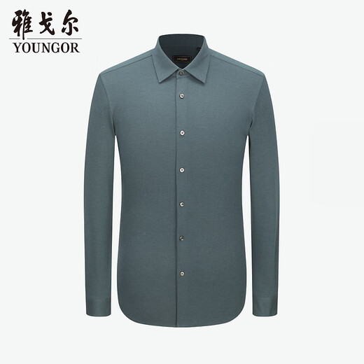 YOUNGOR long-sleeved shirt men's shirt mulberry silk cashmere multi-component fabric knitted shirt warm fashion mall same style dark green 40