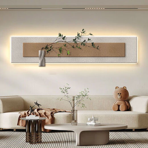 Sofa background wall hanging painting 2024 new style without punching living room decorative paintings sandstone paintings are wavy to the sky. 13958 ordinary style does not luminous + simulated green plants. Simulation green plants are randomly given. Please receive the real