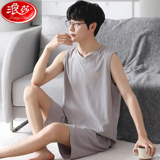 浪莎（LangSha）男士睡衣夏季莫代尔背心无袖薄款休闲家居服可外穿加大码夏天套装 NJR-T12027 L