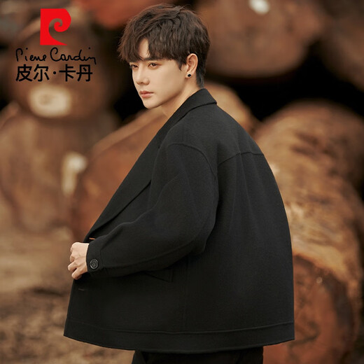 皮尔卡丹双面羊毛呢子西装外套男秋冬季加厚高级感韩版短款大衣高级感西服 灰色 M 170