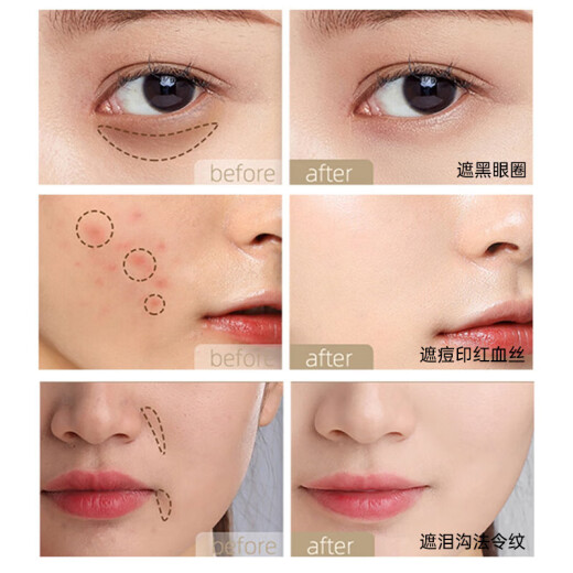 Gemeng Light Concealer Pen Concealer Primer Covers Dark Circles, Acne Marks, Spots, Darkness, Brightens Naturally, No Sticky Powder for Beginners 01# Ivory
