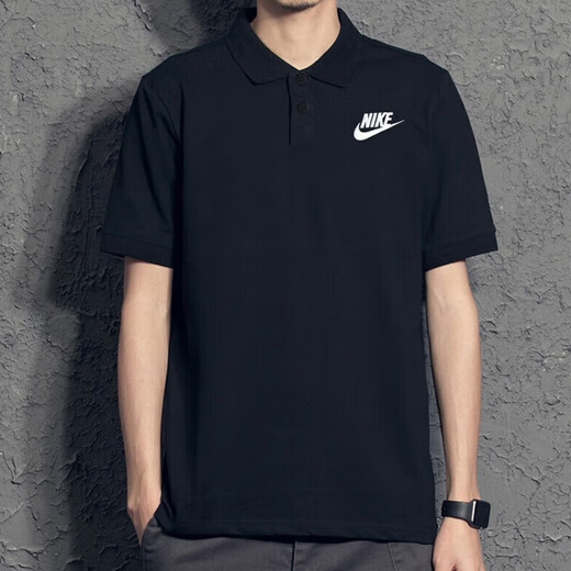 Nike (NIKE) official T-shirt for men, new spring and summer running sports casual wear breathable fast drying short-sleeved lapel polo shirt for men, FN3895-010/Full cotton skin-friendly/black/strongly recommended 2XL 185 (recommended 150-170Jin [Jin equals 0.5 kg])