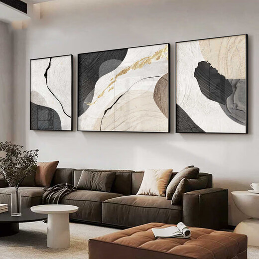 Huaixue High-End-Wohnzimmer Dekorative Malerei Modernes Kunstbüro Triptychon Schwarz weiß grauer abstrakter Sofa Hintergrund Wandhänge Malerei JD13782 Links und rechts 60*80 110*80 Texturöl Leinwand PS Gold Rahmen