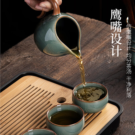 Xiangye Kung Fu Tea Set Ceramic Teapot Teacup Tea Tray Tea Maker Full Set Teapot Housewarming Gifts Ge Kiln Xin Yue Xi Shi Pot Tea Ceremony 10-piece Set