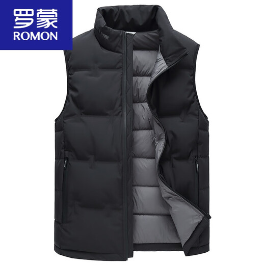 ROMON high-end autumn and winter fat man white duck down sleeveless vest vest enlarged stand-up collar thickened down large size vest men's new product black M