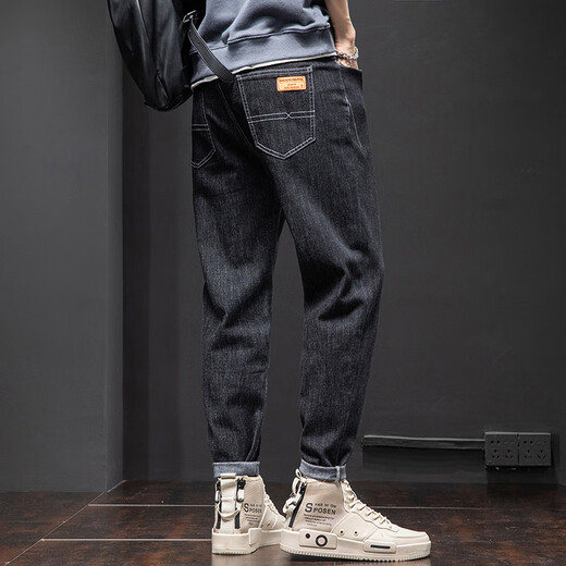 Jeans Männer Frühling und Sommer neue elastische Hose mit gerader Bein lose trendige Marke Harren Casual Hosen 6621 Schwarz + 6621 Blau 31