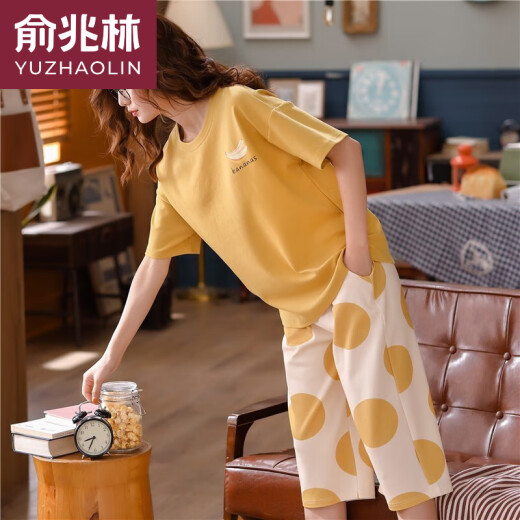 俞兆林（YUZHAOLIN）睡衣女夏季纯棉短袖七分裤套装舒适透气可外穿韩版可爱家居服薄款 七分裤：677多彩鸭 女XL码【110-125斤】