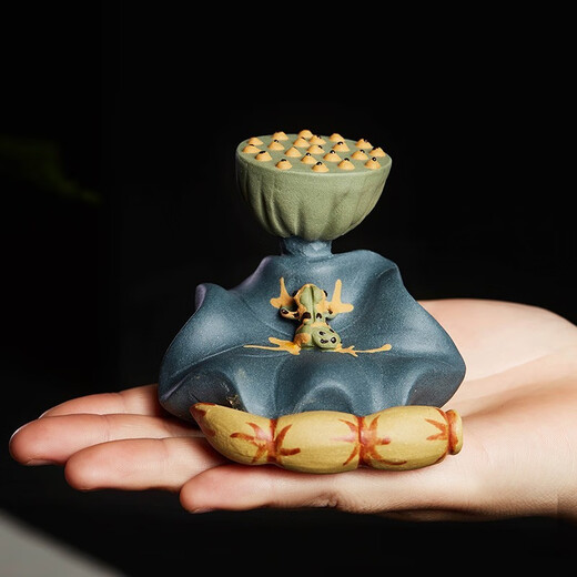 Fuyaji tea pet ornaments Yixing purple sand fully handmade boutique frog lotus seed lid holder tea set accessories