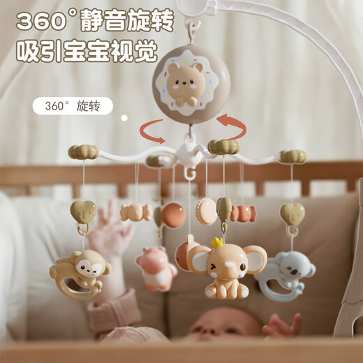 Ibezhi Bedbell Baby Toy 0-6 Months Bedside Rattle Newborn Baby Rotating Newborn Meeting Gift Pendant Gray-Remote Control-Projection-Gift Box-Charging Set 0-3 Months 0-1 Years Old Bed Pendant Hanging Bell