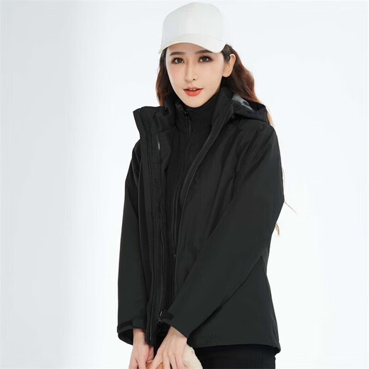 BRELRMON韩版冲锋衣女男防风户外防寒三合一保暖可拆卸滑雪登山服夹克外套 HS12805曜石黑-女 S