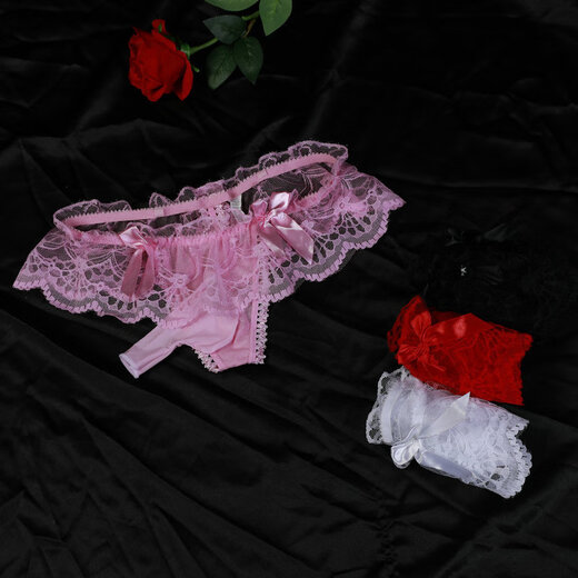 European and American men's sexy underwear, perverted sexy lace thong, men's underwear with cover, sexy transparent low pink cover jj opening 100-160Jin Jin equals 0.5 kg