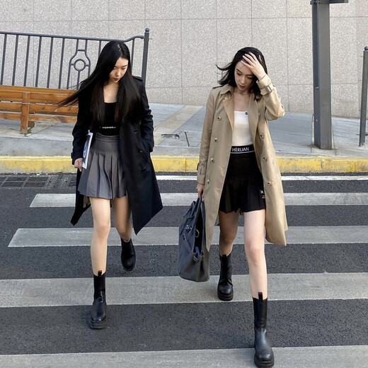 ETLK 2025 spring and autumn new high-end double-breasted temperament lace-up small classic mid-length windbreaker jacket for women Khaki-medium/long/style (mainly recommended length) L (110-120Jin Jin is equal to 0.5 kg) shoulder width 38