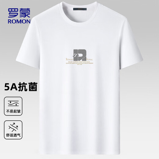ROMON short-sleeved T-shirt for men summer casual short-sleeved men ice silk base shirt T-shirt for men LM688 white XL