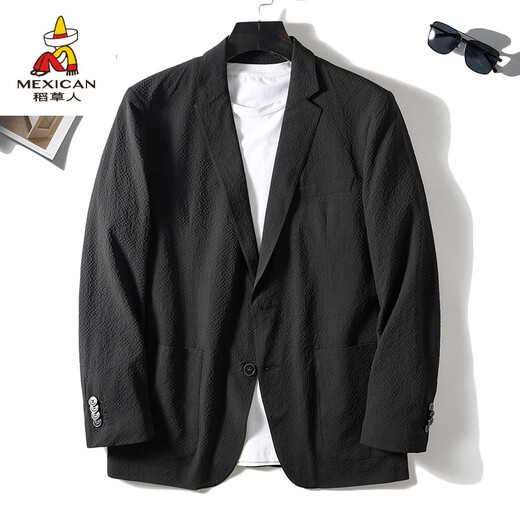 Scarecrow's daily single god clothes coolmax spring and summer thin men's breathable elastic casual and iron-free suit jacket upgraded black A829 L 175